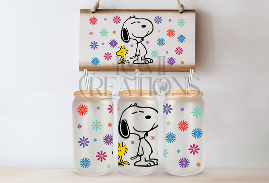 Snoopy 16 Oz frosted glass