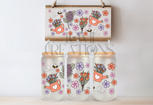 Harvest Flower 16 Oz frosted glass