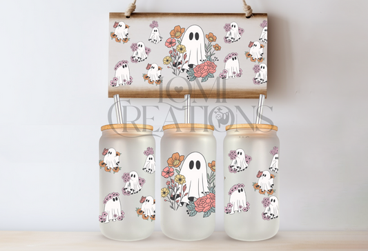 Ghost Flower  16 Oz frosted glass