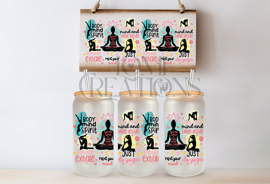 Body,Mind & Spirit 16 Oz frosted glass